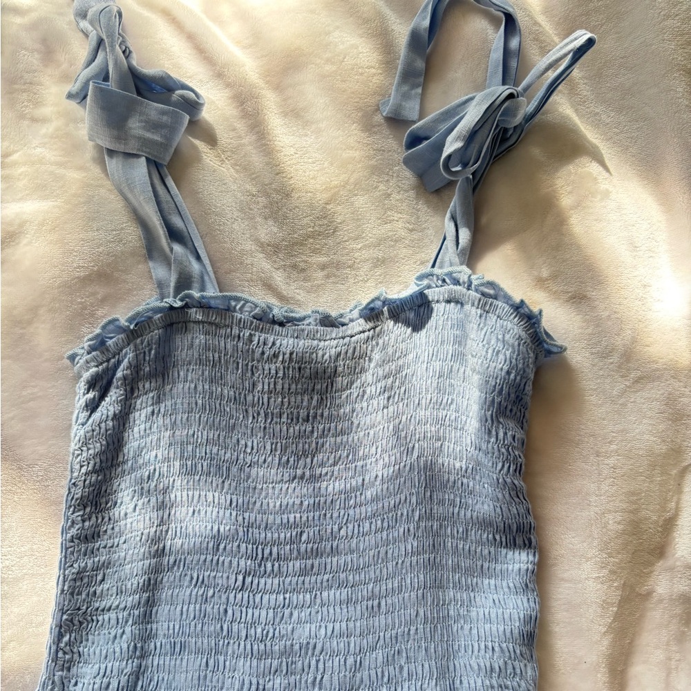 Light Blue Smocked Women Top